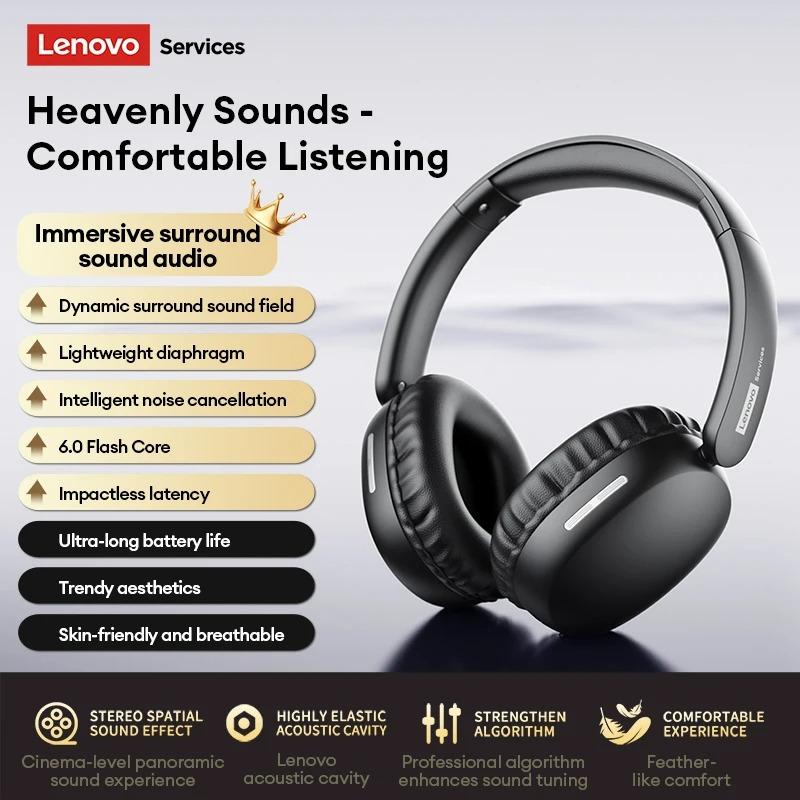 Original Lenovo LS106 Bluetooth 6.0 Headset Over Ear Lightweight Wireless Headphones HiFi Sound ENC Noise Cancelling Mic for Phone PC