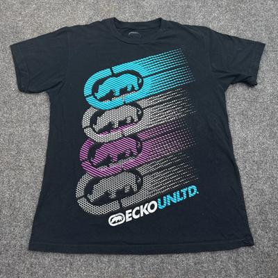 Ecko Unltd T Shirt Mens Size Large Black Stacked Logo Y2K Streetwear Tee