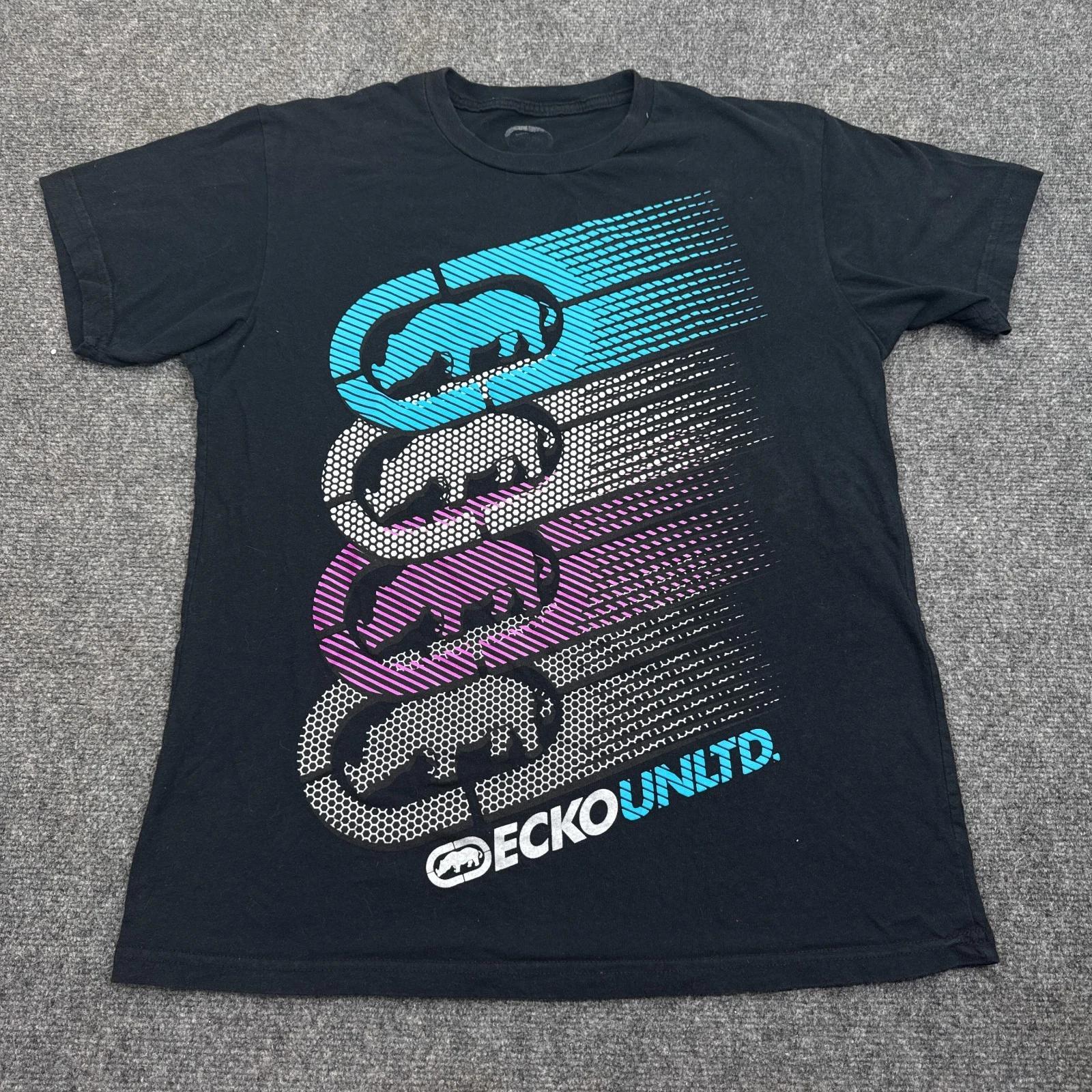 Ecko Unltd T Shirt Mens Size Large Black Stacked Logo Y2K Streetwear Tee S