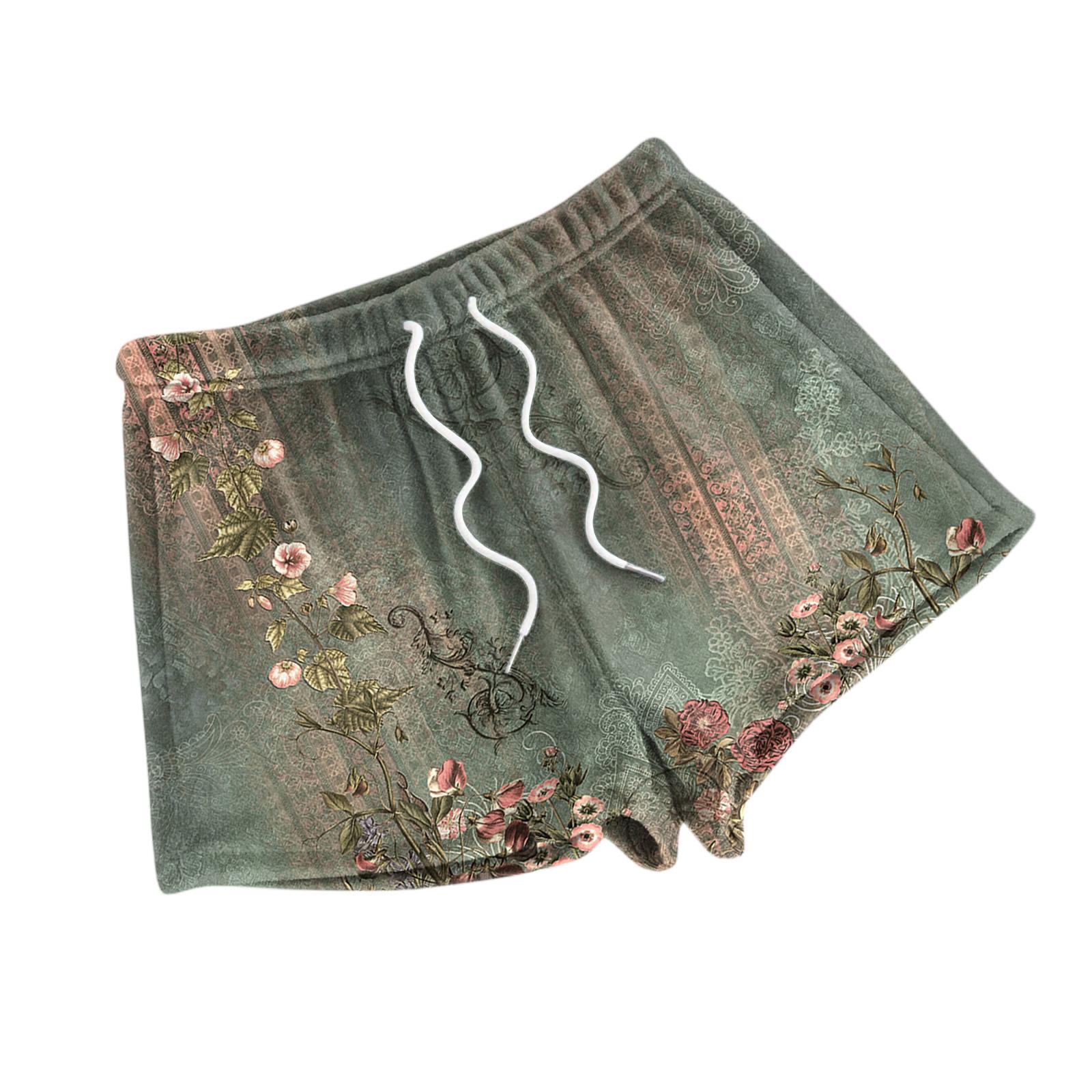 

Женские модные пижамные шорты свободного кроя с флисовым цветочным принтом, повседневные брюки L армия зеленый