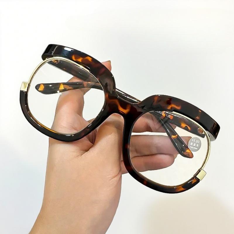 Women'S Ins Style Fashion Oversized Presbyopia Glasses Blue Light Blocking Reading Glasses Trendy Owl-Print Round Frame Goggles