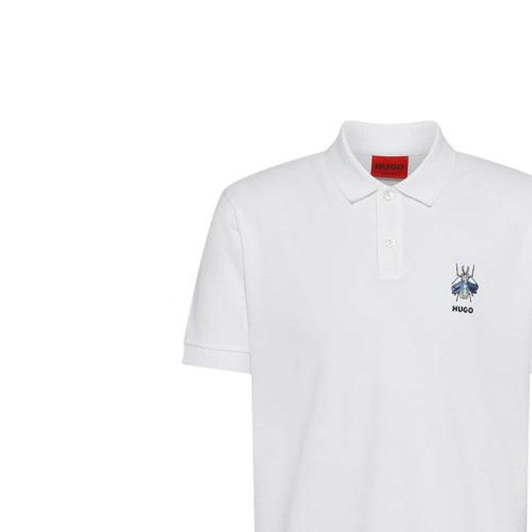 HUGO BOSS Polo Shirts Men's White Polo Collar Moderate Straight Fit 50465832-100