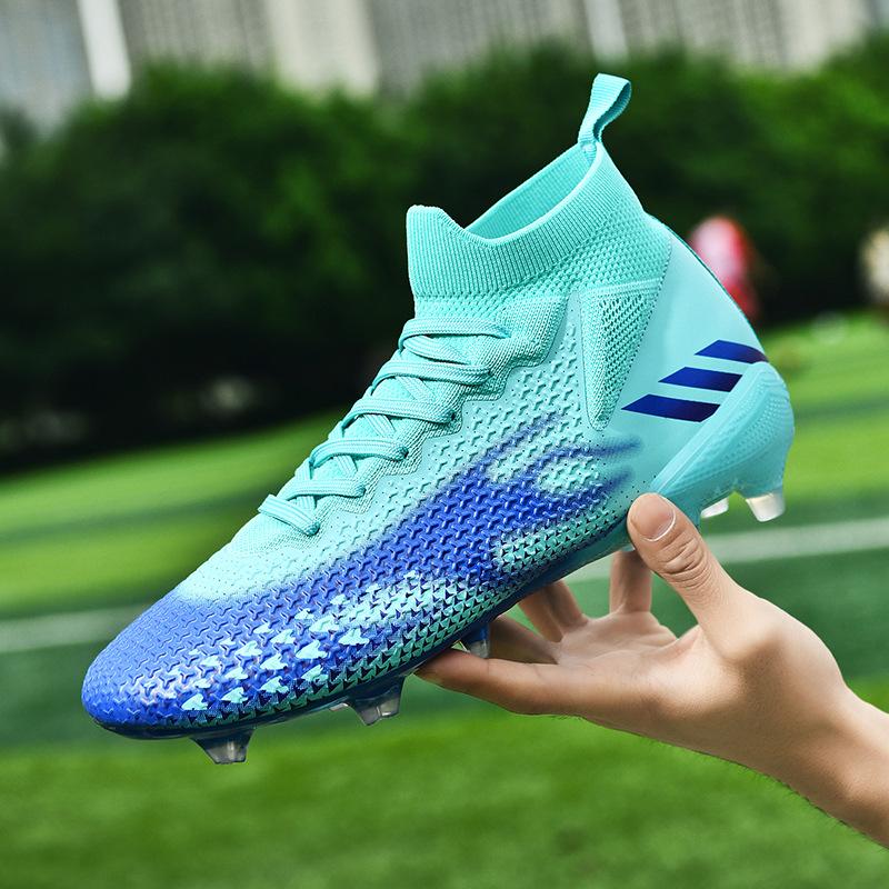 Seamless fly-woven football shoes men's high-top new adult spike broken nail training football shoes