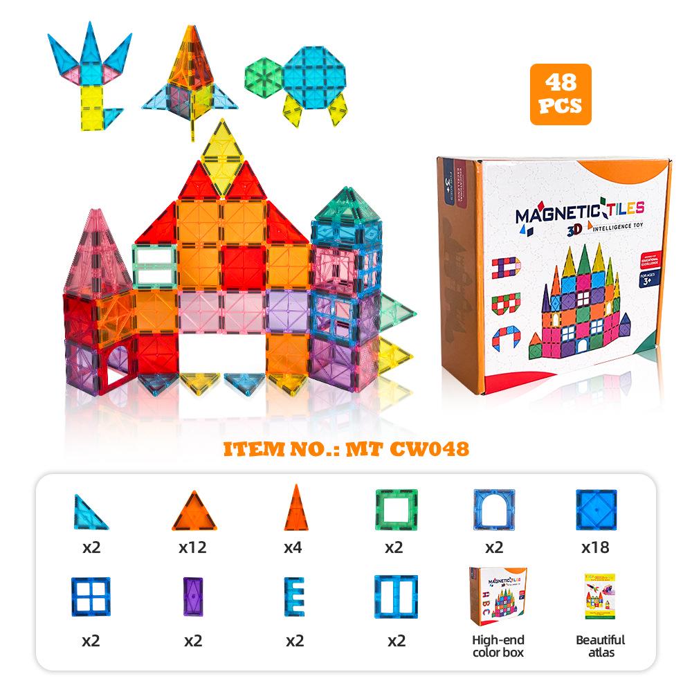 48-Piece Magnetic Tiles Building Set: Stained Glass Educational Puzzle Toy