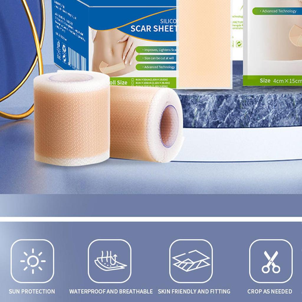 1 Roll Silicone Scar Sheets ,4cm X 50cm Silicone Scar Sheets ,Self-Adhesive Scar Cover Tape Skin Care Waterproof and Breathable