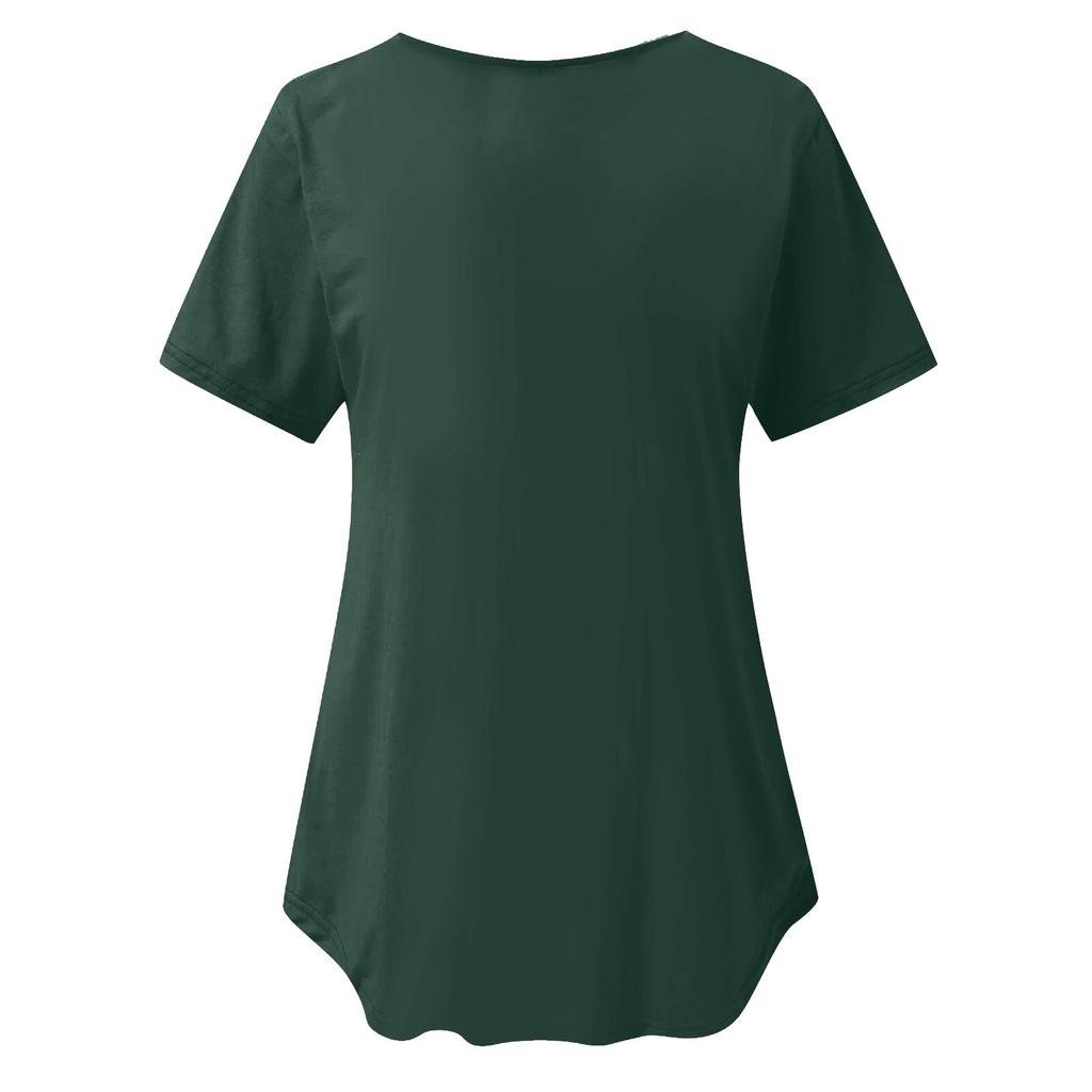 Ladies Plus Size Top Solid Color Lace Stitching Round Neck Short Sleeves