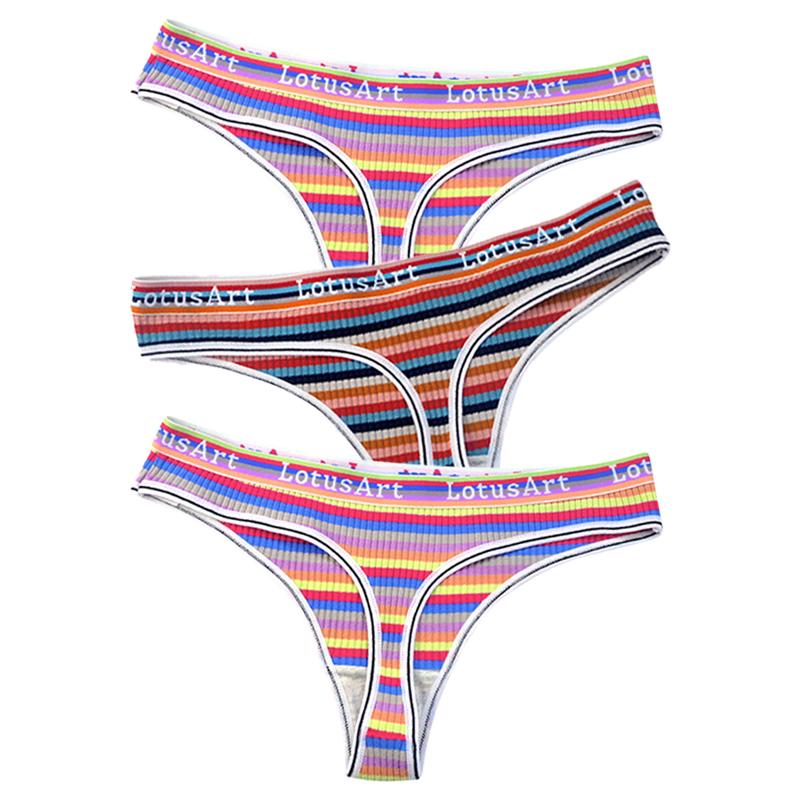 YOUULAR 3 Teile/los Mode Frauen Baumwolle Nahtlose G-string Sexy Bunte Gestreifte Dessous Höschen Thongs Weibliche Unterwäsche Dessous M-XL