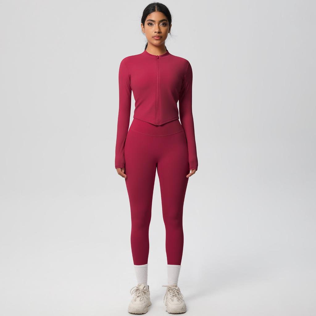 Quick Drying Nude Fitness Zipper Jacket Set, Tight Fitting High Waist And Hip Lifting Yoga Outdoor Running Sports Set, Two-Piece Set For Women