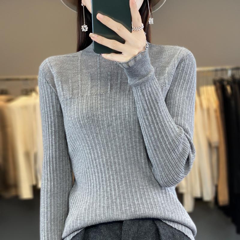 Maglioni da Donna alla Moda Casual Autunno Inverno Tinta Unita Stampa Manica Lunga Mezzo Dolcevita