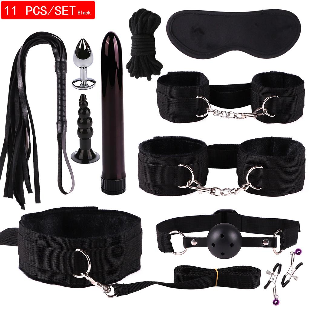 11/10 Pcs Bdsm Bondage Kit with Handcuff Anal Bullet Vibrator Whip for Men Women Fetish Slave Adults Games Sex Toys