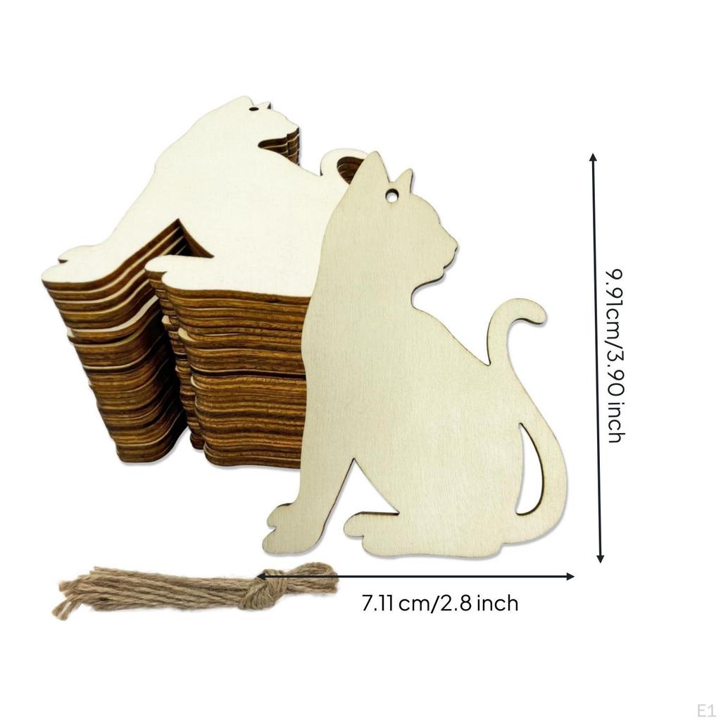 20 Pieces Cat Shaped Hanging Ornaments Blank Decorations Smooth for Teachers