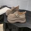 Leather Platform Women's Spring New Small Height Increase Casual Velcro Loafers