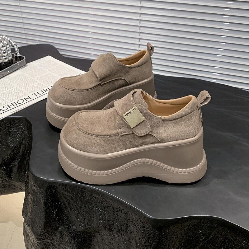 Leather Platform Women's Spring New Small Height Increase Casual Velcro Loafers