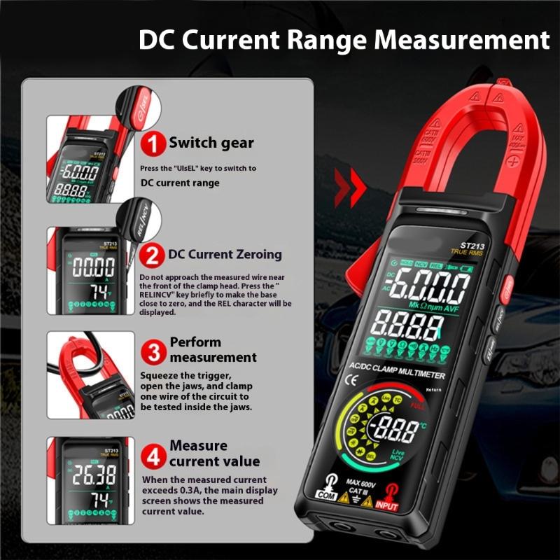 Professional Digital Clamp Meter 6000Counts Double Display Voltages Tester NonContact Voltages Sensors Builts In Flashlights