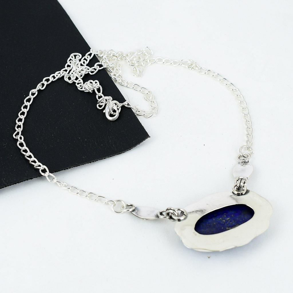 Natural Lapis Lazuli Gemstone Handmade 925 Sterling Silver Electroform Necklace, Lapis Lazuli Silver For Wife Unisex Pendant Gift For Mom