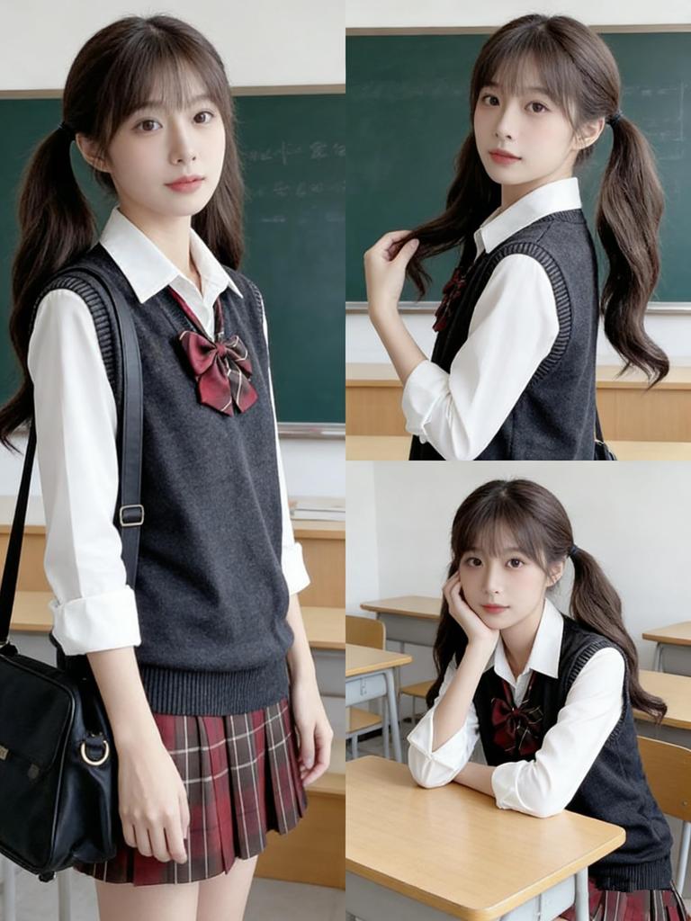 Sivrusn High School Girl Cosplay Uniform with Knit Vest and Checkered Mini Perfect for Entrance School and Cultural Dark Size S V-Neck Skirt, Length,