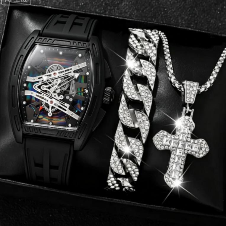 Geneva Men's Steel Band Fashion Calendar Wristwatch - Bestseller Personalized Business Set