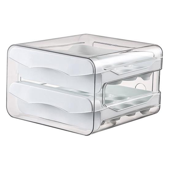 Egg Storage Box Double Layers Transparent Visible 32 Grids Large Capacity Food Grade Pull Out Drawer Type Stable Stackable Kitchen Fridge Container