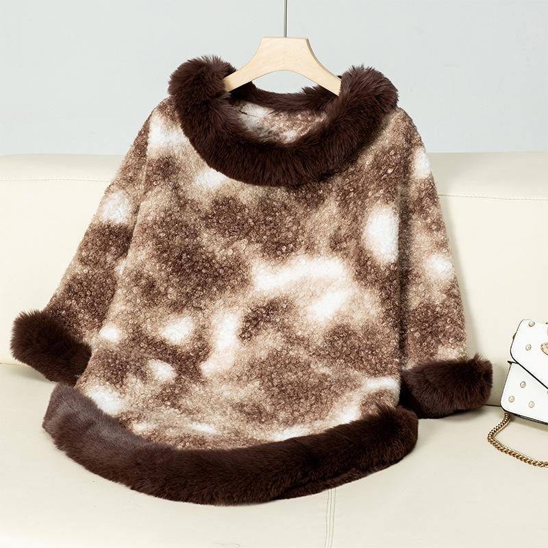 Vrouwen Casual Poncho Faux Fur Shawl Wrap Cape met Faux Fur Trim Winter Mouwloze Mantel Jas Warme Pullover Luxe Gebreide Trui Poncho voor Vrouwen