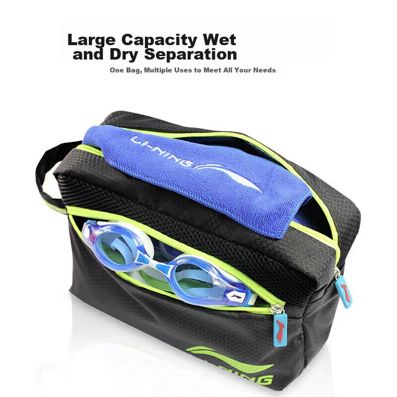 LI-NING Dry-Wet Separation Swim Bag, Waterproof Storage Bag, Black
