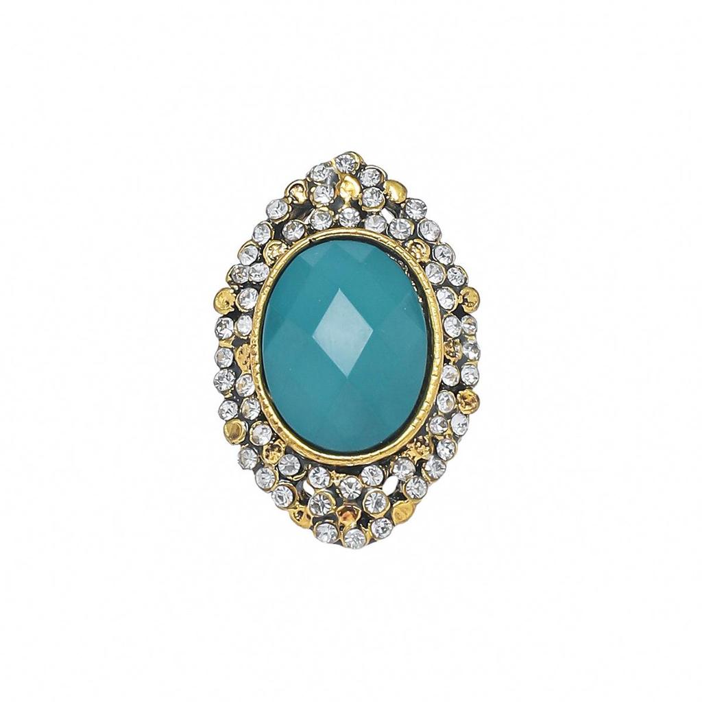 Retro Turquoise Diamond-Inlaid Ethnic Ring