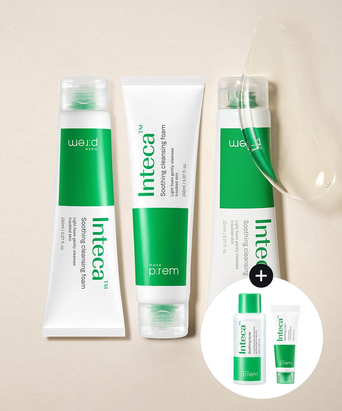 [3-pack] Inteca Soothing Cleansing Foam 150ml (+Toner 50ml & Cream 10ml)