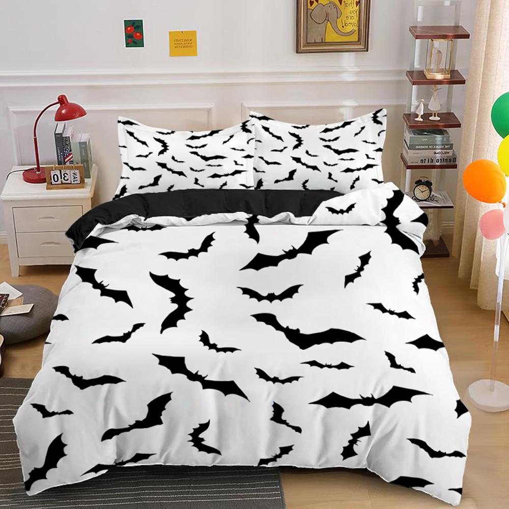 Halloween Duvet Cover Set Flying Vampire Bedding Set Bats Witchcraft Magic Polyester Comforter Cover King Size for Boys Girls
