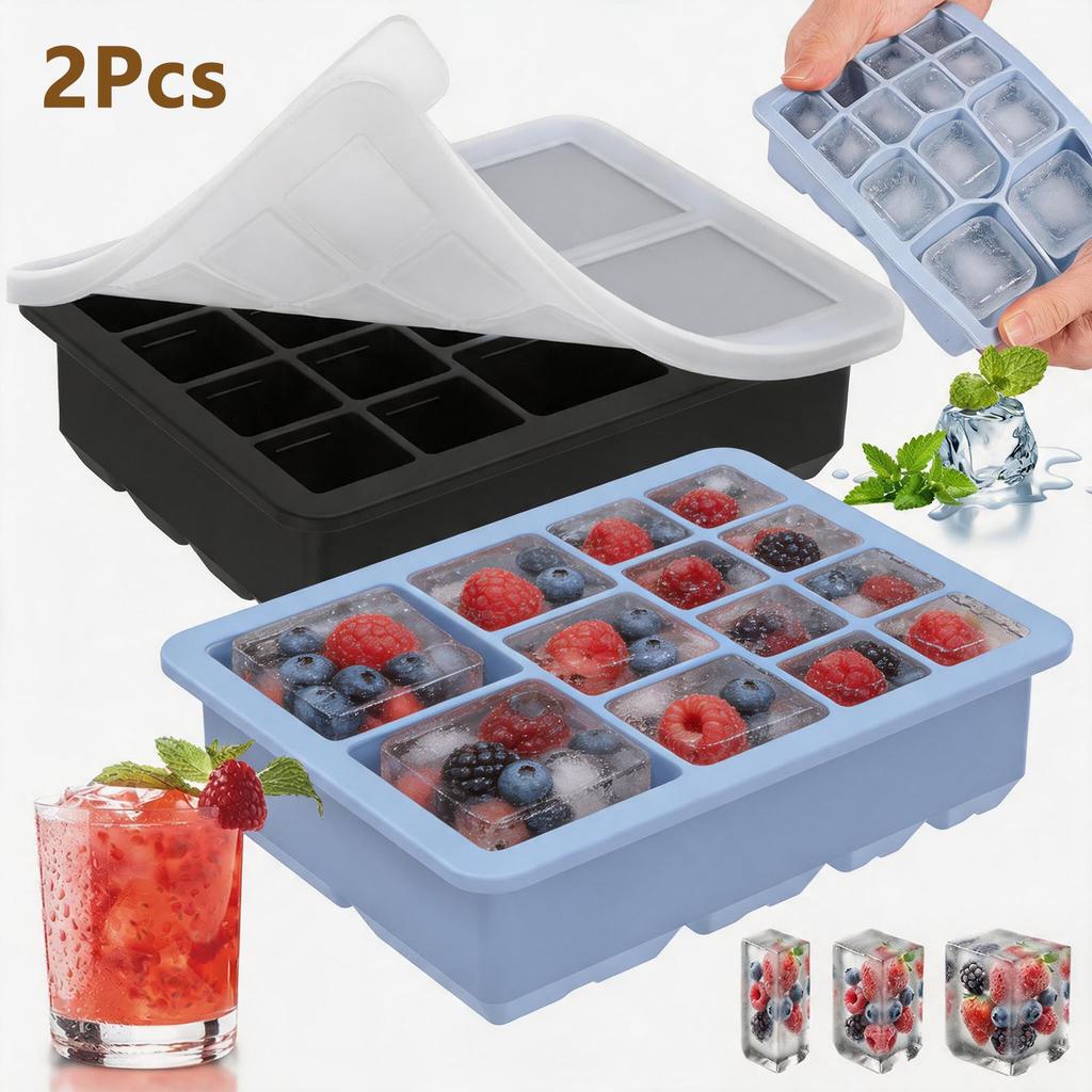 Silicone Ice Cube Mold Reusable Square Ice Cube Molds with Lid Whiskey Cocktail Freezer DIY Ice Maker Barware Kitchen Gadgets