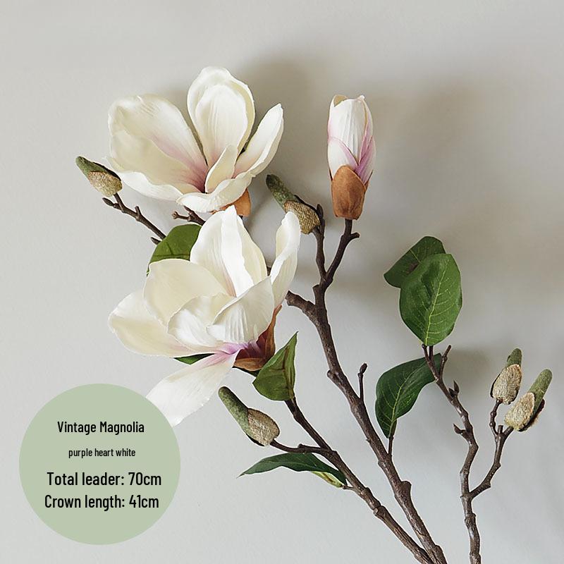 Retro Magnolia Artificial Flower Arrangement - Decorative Single Stem Bouquet for Living Room or Dining Table.