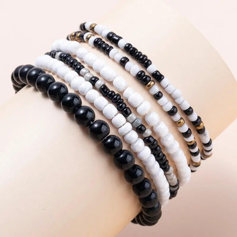 Conjunto de Pulseiras de Contas de Arroz Boho para Mulheres Multicamadas Tecidas à Mão Pulseira de Contas de Cristal Joias para Festa de Verão Presentes de Amizade