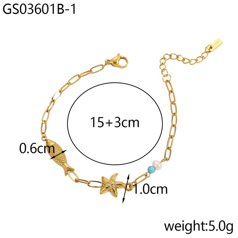 

CARLIDANA Fashion Stainless Steel Non-fading Hand Jewelry Trendy Ocean Resort Style Starfish Shell Conch Bracelet for Women