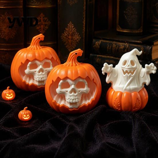 Decorative Fall Lights Halloween Pumpkin Light, LED Lighted Ghost Skull Lantern, Spooky Seasonal Atmosphere Lighting Tabletop Lamp for Home