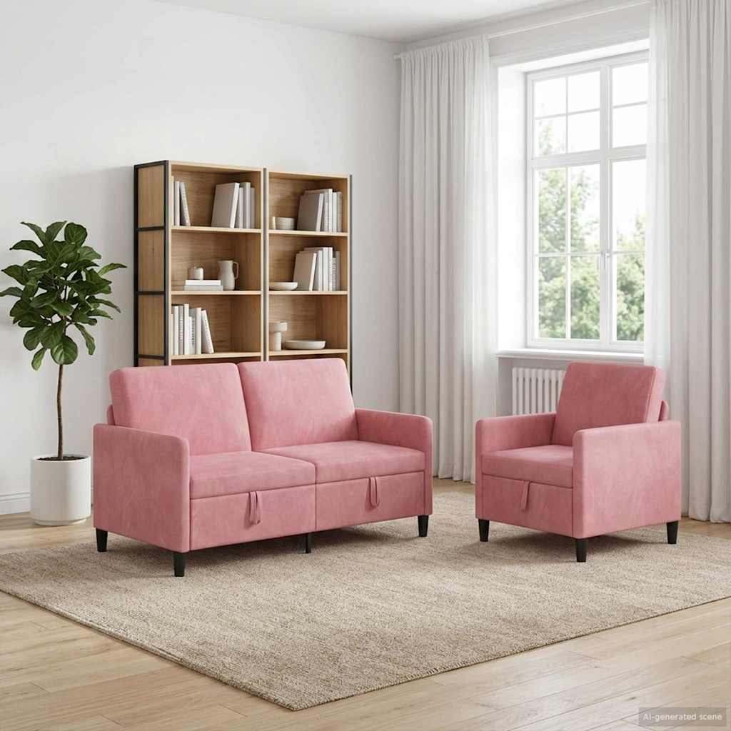 Sofa Set with Storage 2 pcs Pink Polyester