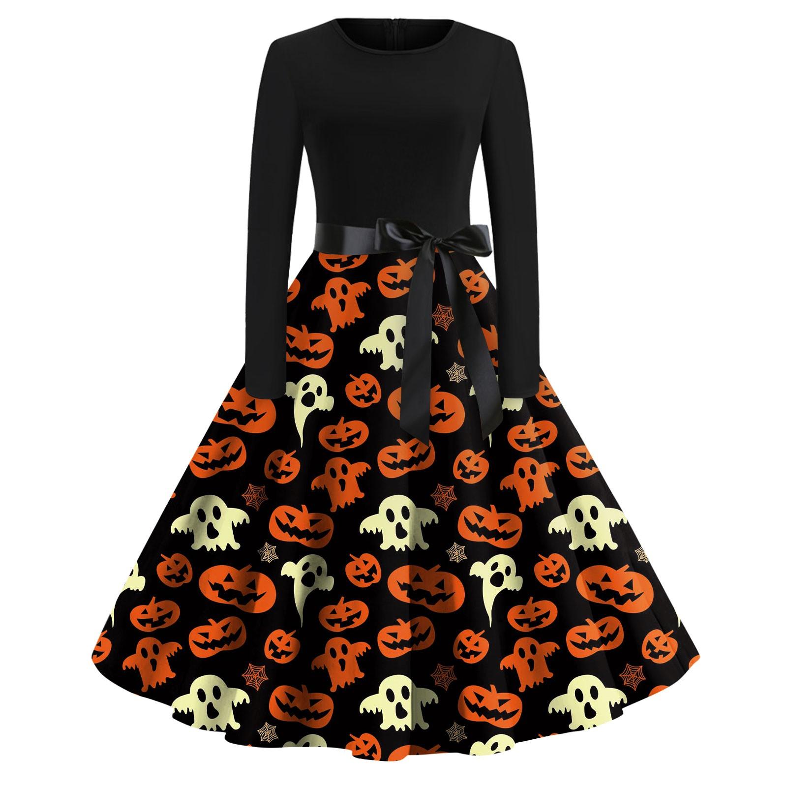 

Сукня-кльош на Хеллоуїн для жінок з довгим рукавом Повсякденні сукні для вечірок M