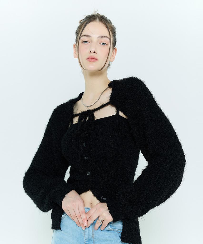 LARTIGENT L6 Bolero & Bustier Knit Set(Black)