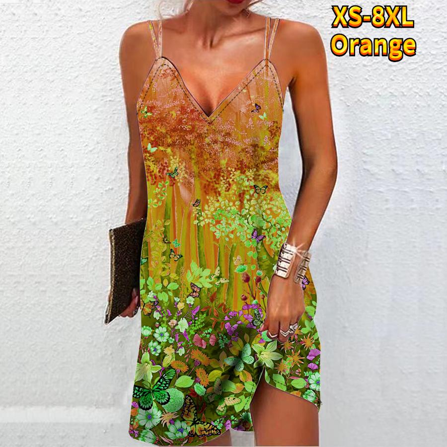 

Женское модное сексуальное платье без бретелек с 3D секретным принтом в глубоком лесу, свободное платье-бретелька с v-образным вырезом 8XL оранжевый