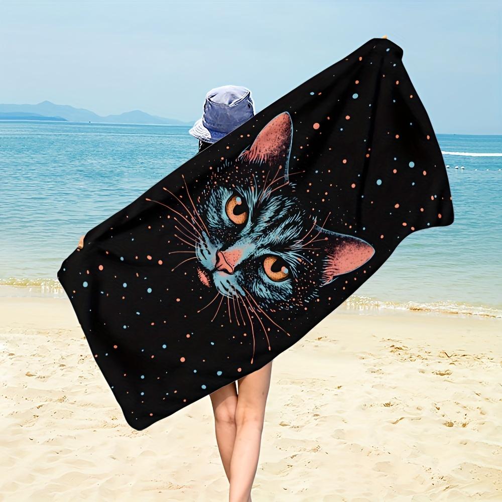 Lang Pattong Black 1Pc Cool Cat Pattern Background Beach Towel, Quick Dry Swim Towel