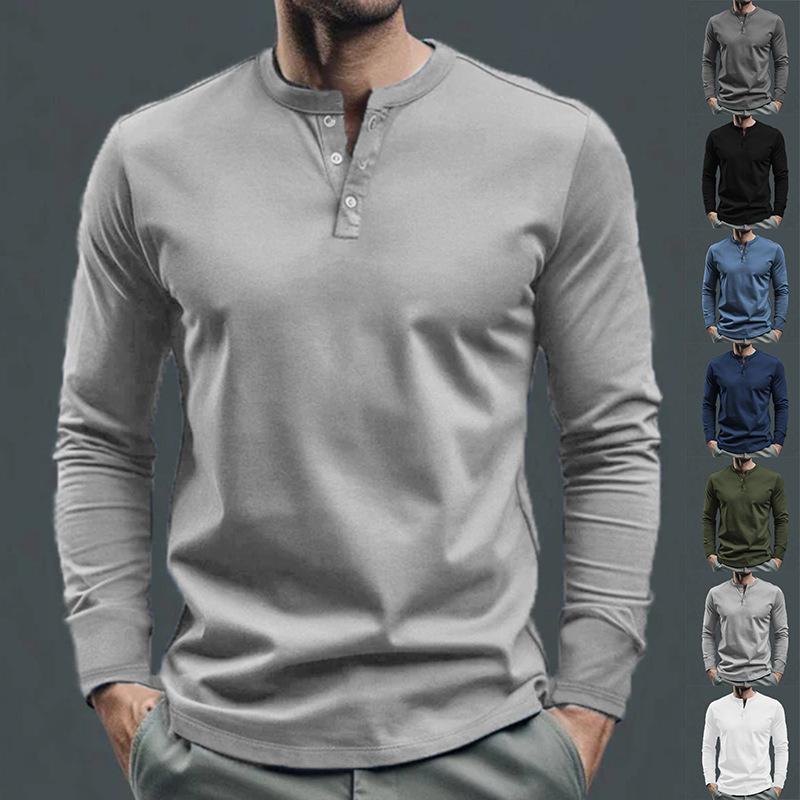 2024 New Spring And Autumn Men T-Shirt Leisure Sports Long Sleeve Men'S Clothing Base Shirt Henley Shirt Free Shipping