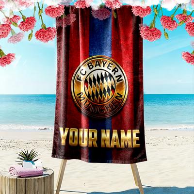 Benutzerdefinierter Name FC Bayern München Druck Strandtuch, Großes Weiches Schnelltrocknendes Handtuch für Strand Camping Schwimmen_xia