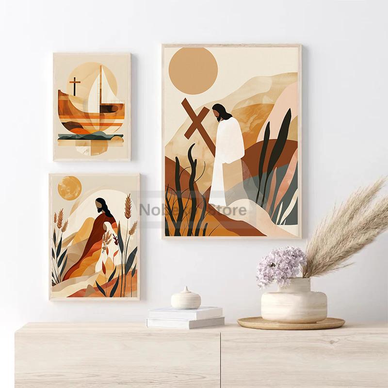 Boho Christ Art Poster Boho Christian Bible Verse Prints Canvas Painting Jesus Wall Art Pictures Home Room Modern Decoration