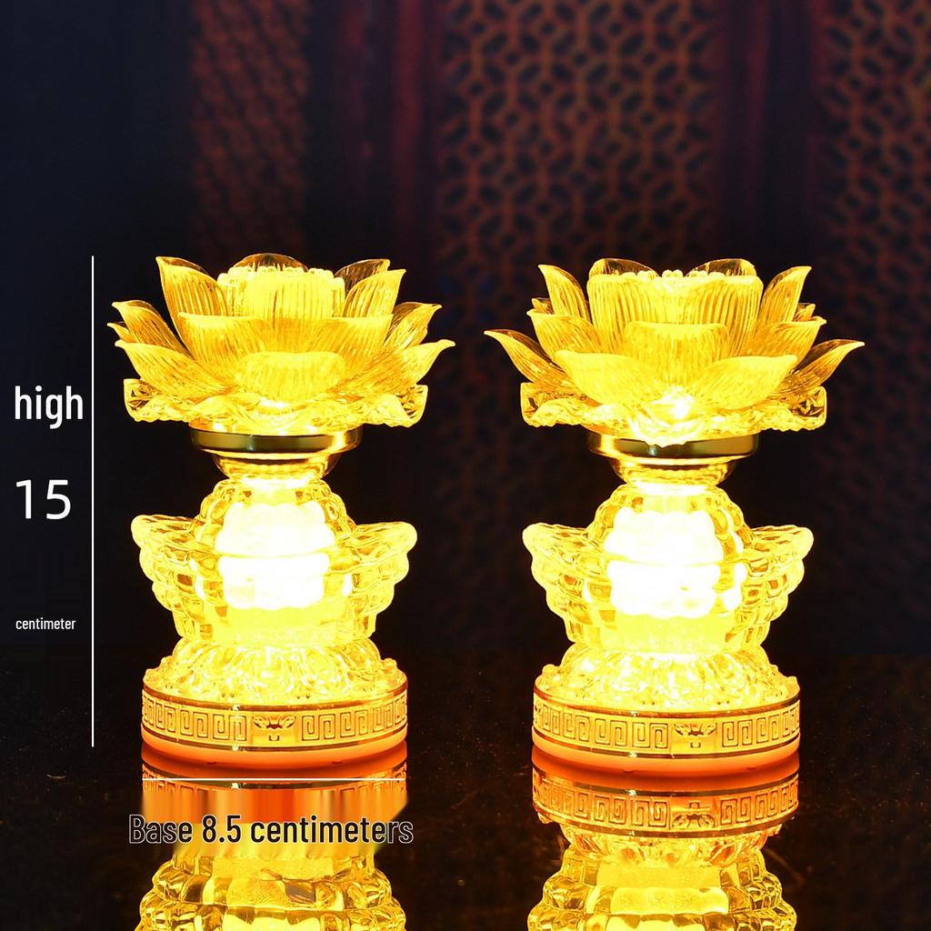 Lotus Guanyin Bodhisattva LED Offering Lamp with Heart Sutra