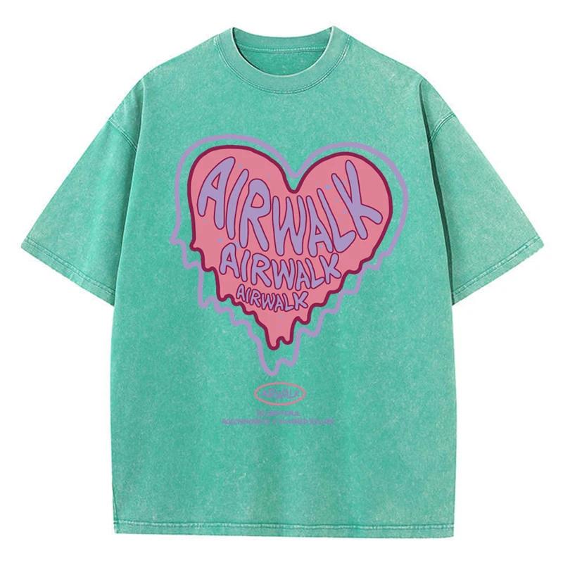 Damen Baumwolle Gewaschene T-Shirts Trend Distressed Lockere T-Shirts Der Bald Schmelzende Liebes-Aufdruck Kurzarm Kleidung