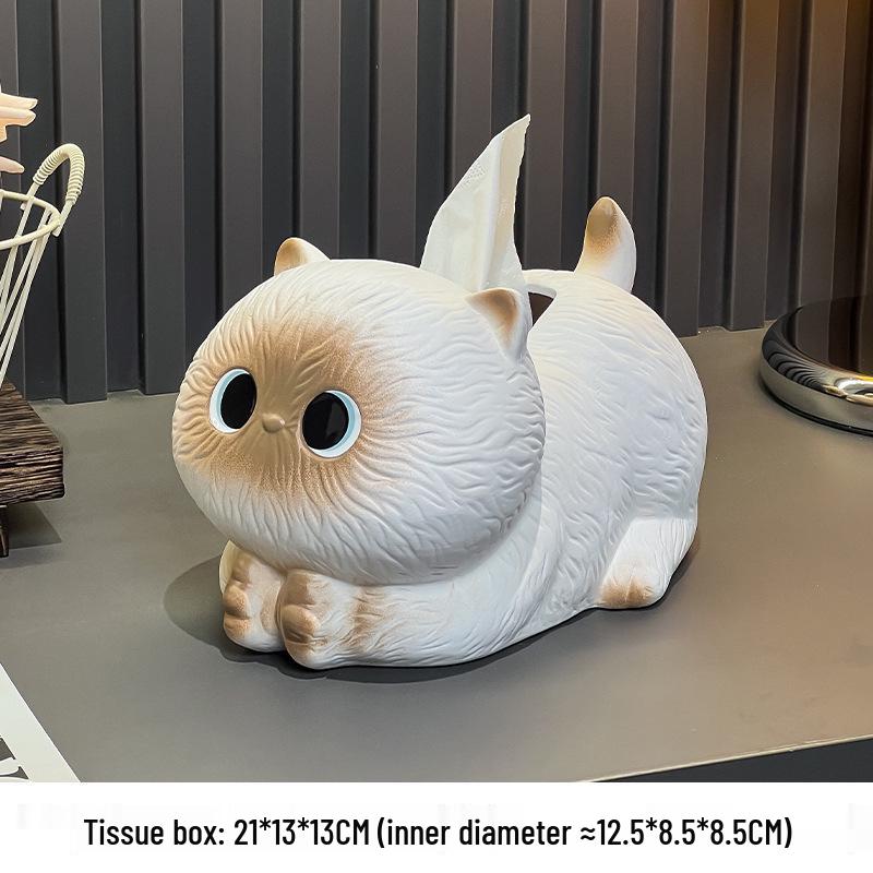 Ceramic Cartoon Cat Tissue Box: Creative High-End Napkin Holder for Living Room 