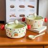 Ins Cartoon Polka Dot Instant Noodle Bowl with Lid Student Dormitory Snail Powder Bowl Binaural Ceramic Soup Bowl High-value Tableware