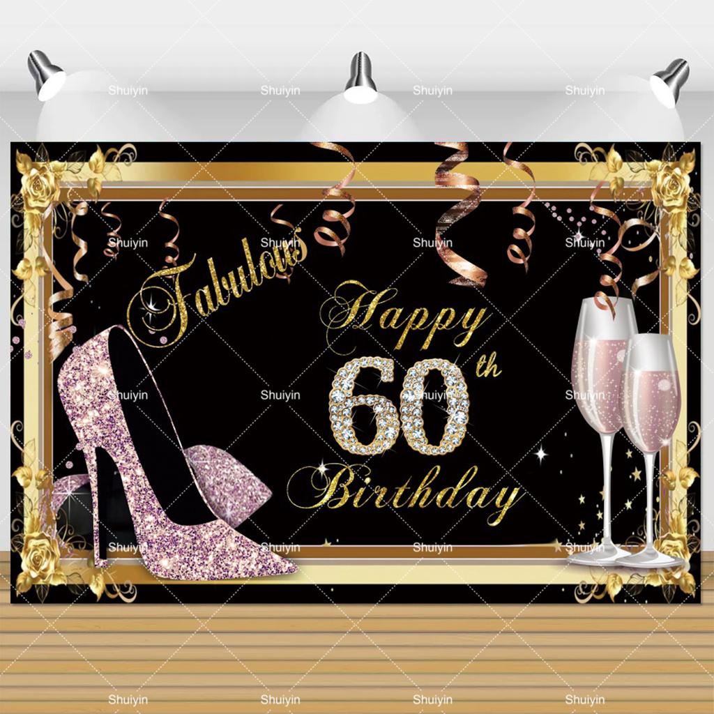 60th Birthday Backdrop Woman Man 60 Years Old Birthday Decorations Party Supplies Glitter Balloons Sixty Banner Photo Shoot Prop