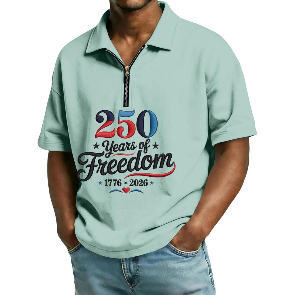 Men's Casual Loose American Independence Day Printed T-shirt Lapel Short Sleeve Daily Tops