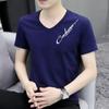 Top V Neck Streetwear Blue Clothing Alphabet Man Tee Shirts Smooth T Shirt for Men Summer Chic Fashion Hot High Quality Xl S