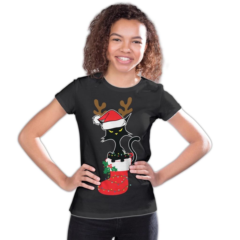 Christmas Cat Lover Santa Hat Stocking Vintage Fun Sweet Lol Youth T-Shirt