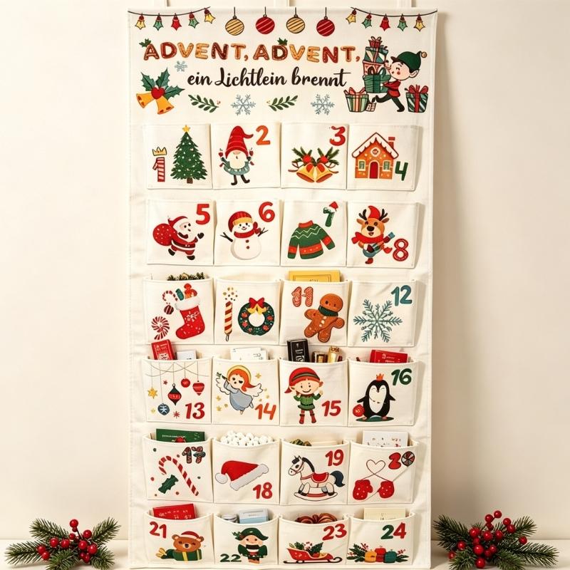 Fillable Christmas Advent Calendar with 24 Numbered Compartments and Top Hangers for Small Gifts, Candy, and Messages