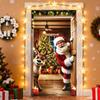 NEW Christmas Front Door Decoration Cover 2D Winter Holiday Party Background Christmas Door Wrap For Indoor Outdoor Home Kitchen